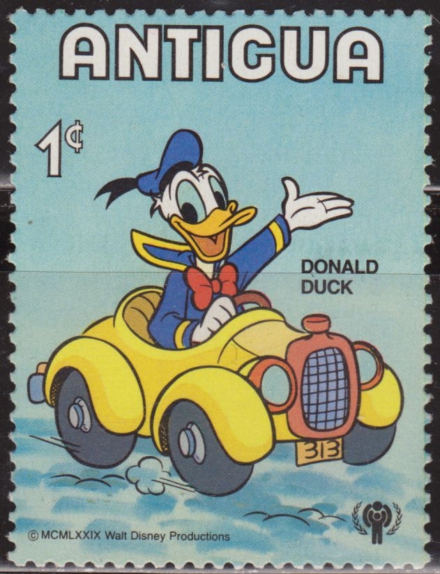 z vendido Antigua 1980 Scott 563 Sello ** Walt Disney Transporte Donald Automóvil 1c